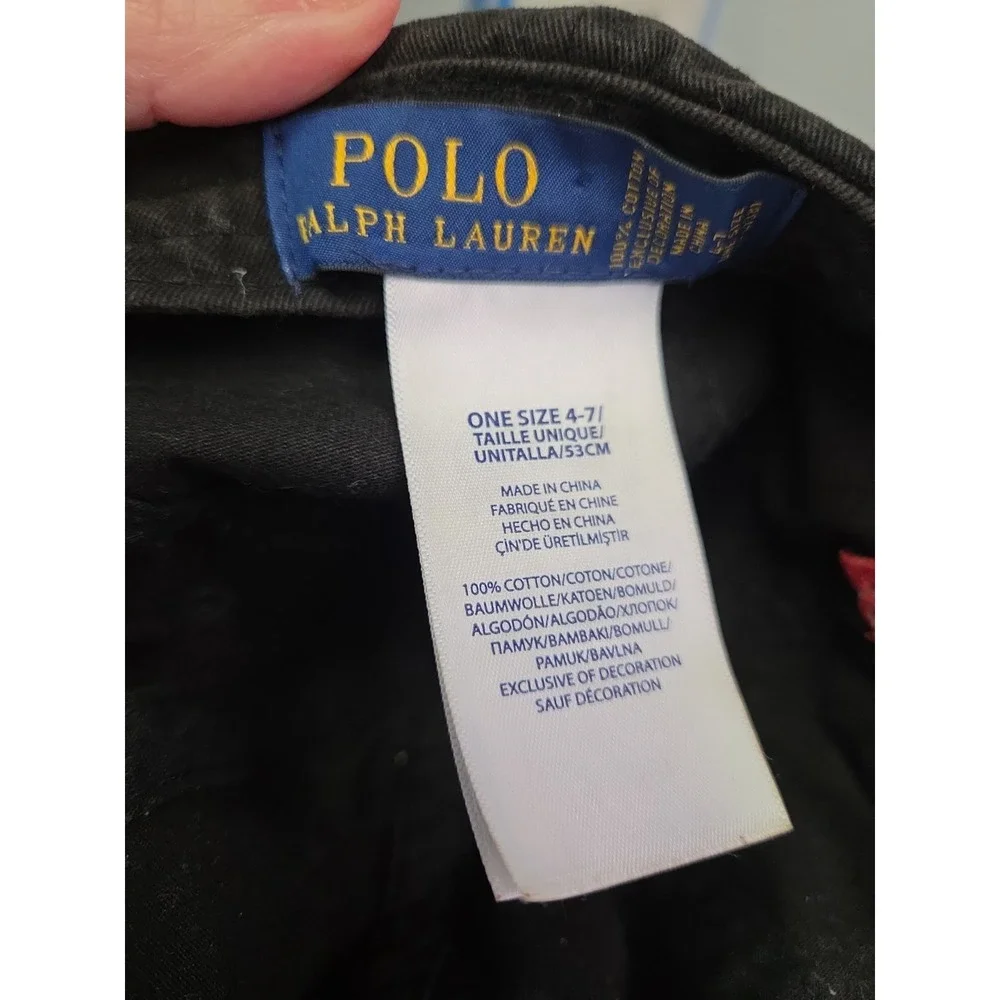 Polo Ralph Lauren Boys Sz 4-7 Black Adjustable Baseball Cap Red‎ Pony Logo